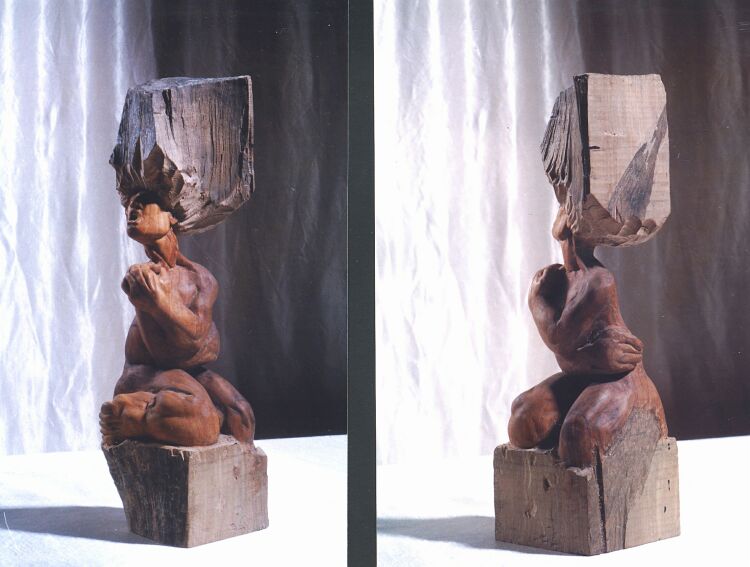 Sculpture: Expulsion of Eve, walnut. 30 cm tall. 
